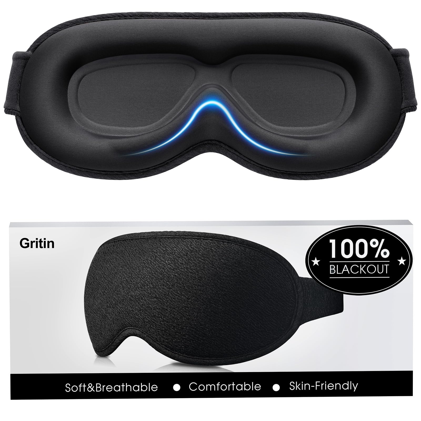 Gritin 100% Blackout Sleep Eye Mask for Women Men, Zero Pressure Sleep Mask