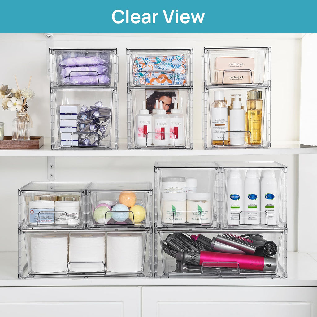 Vtopmart Clear Stackable Storage Drawers, 5 Pack Multi-Size Organizer Set