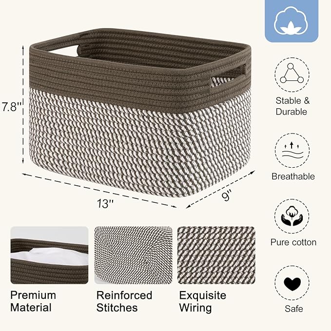 SIXDOVE 4 Pack Storage Baskets for Organizing, Woven Baskets for Shelves - Perfect for Toys, Books, Towels, and Clothes, Durable Gift Basket Bins Toy Storage, 12.7''Lx9''Wx7.8''H, Green & White