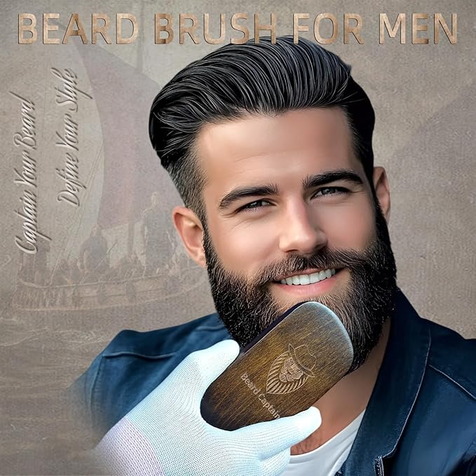 Beard Captain 100% Boar Bristle Beard Brush for Men | Premium Vintage Wooden Handle | Soft Bristles | Grooming Tool for Short, Thin, Thick, Coarse & Full Beards