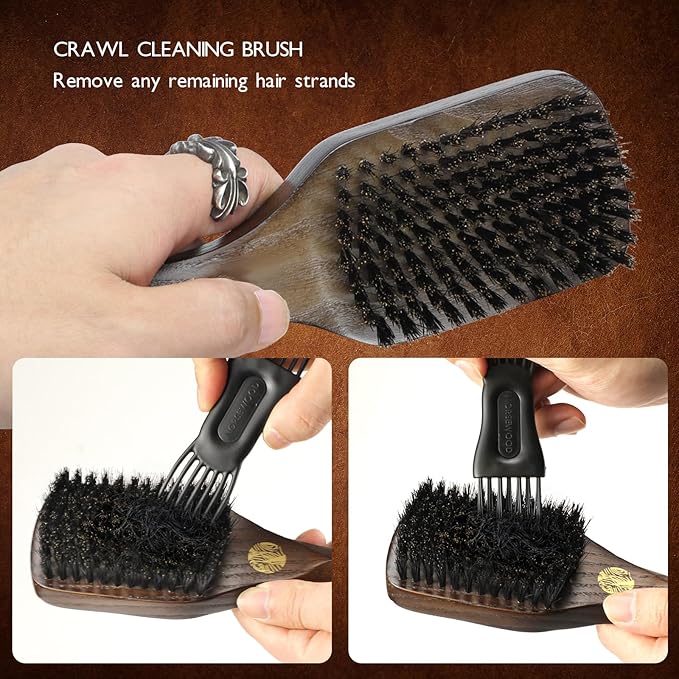 NORSEWOOD Boar Bristle Brush for Shine and Texture - Stiff Bristles for Medium Hair/Beards, Cleaning Brush Included