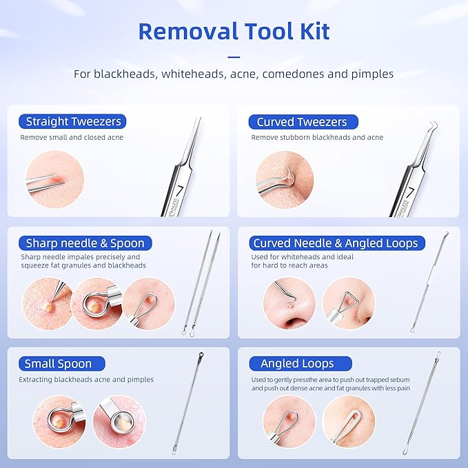 Shelvestar 7 PCS Pimple Popper Tool Kit, Blackhead Extractor Silver