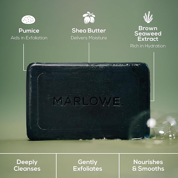 MARLOWE. Charcoal Soap, Cleansing Body Bar Soap for Men, 7 oz(3 Bars)