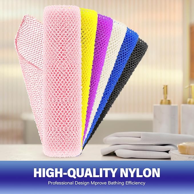 6 Pieces African Bath Sponge African Net Long Net Bath Sponge Transform Your Shower Routine with African Bath Sponges for Exfoliated, Silky Smooth Skin (Pink, Yellow, Purple, Blue, Black, Off-White)