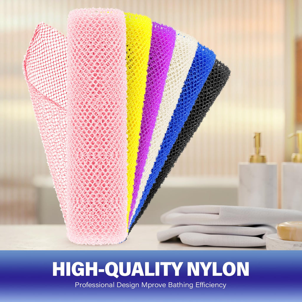 6 Pieces African Bath Sponge African Net Long Net Bath Sponge Transform Your Shower Routine with African Bath Sponges for Exfoliated, Silky Smooth Skin (Pink, Yellow, Purple, Blue, Black, Off-White)