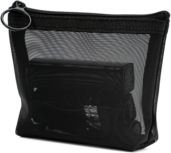 TOPASION Portable Mesh Makeup Bag with Zipper Small Travel Toiletry Bag Lightweight Cosmetic Pouch (Black 3 Piece Set)