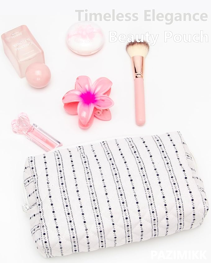PAZIMIIK Small Quilted Makeup Bag,Zipper Cosmetic Pouch,Little Star