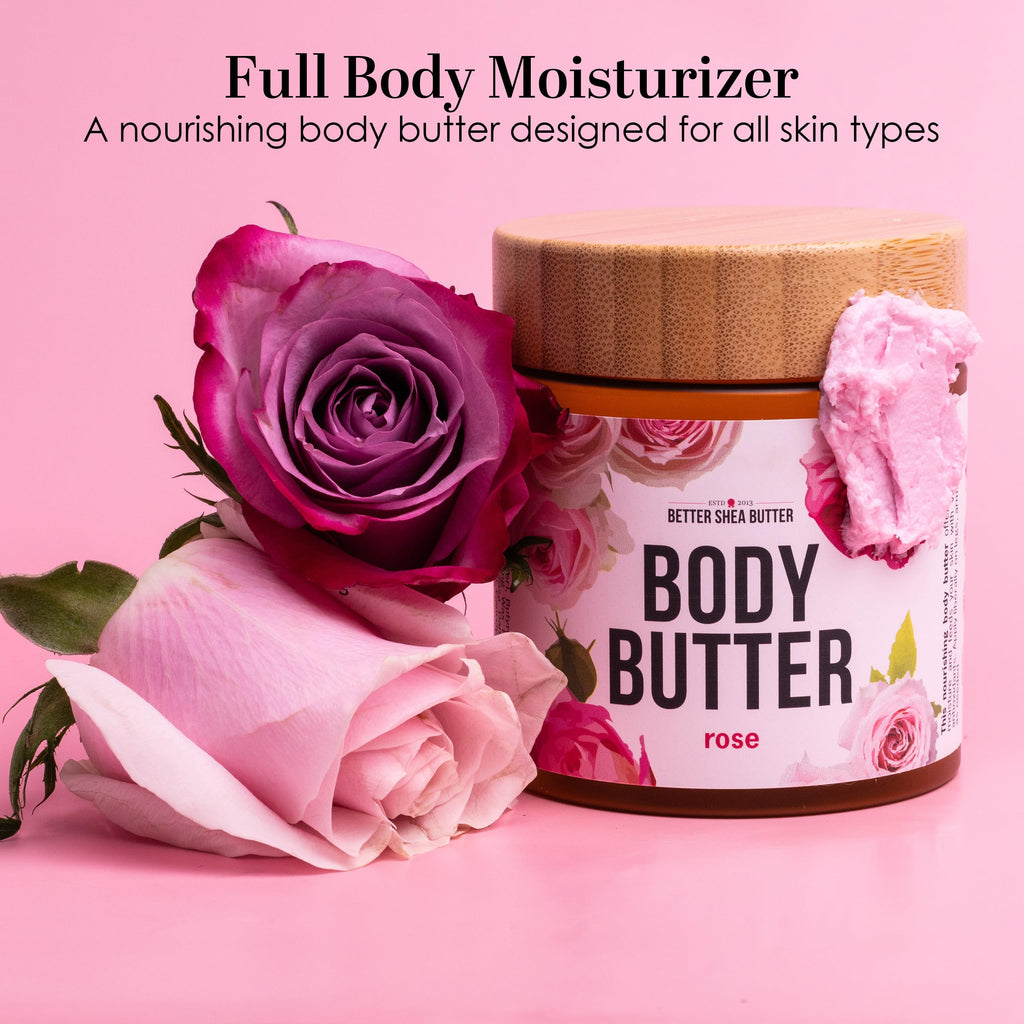 Rose Body Butter for Dry Skin with Whipped Shea Butter and Pure Essential Oil | Ultra Hydrating Rose Lotion for Women | All Natural Moisturizer for Dry Skin