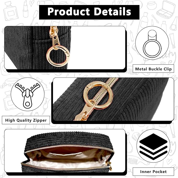 Period Bag for Girls, Corduroy Sanitary Napkin Storage Bag, Period Pouch & Tampon Holder, Feminine Care Organizer（Black）