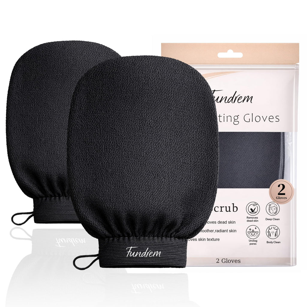 Exfoliating Gloves 2 Pcs, Korean Exfoliating Mitt, Body Scrub for Dead Skin Remover, Exfoliating Body Scrubber for Bath Shower, Body Exfoliator Scrubber, Moroccan Exfoliate Glove, Women Men (Black)