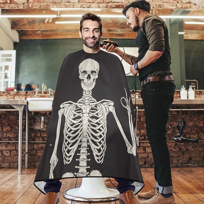 visesunny Barber Cape Human Skeleton OK Polyester Hair Cutting Salon Cape Apron Anti-Static Haircut Water-Resistant Shaving Cloth Beard Shaving Bib Hairdressing Cape