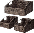 Ollieroo Rattan Storage Baskets, Handwoven Wicker Storage Bins with Built-in Handles, Storage Container Baskets for Shelves, Bedroom, Bathroom, Laundry Room or Kitchen(Black)