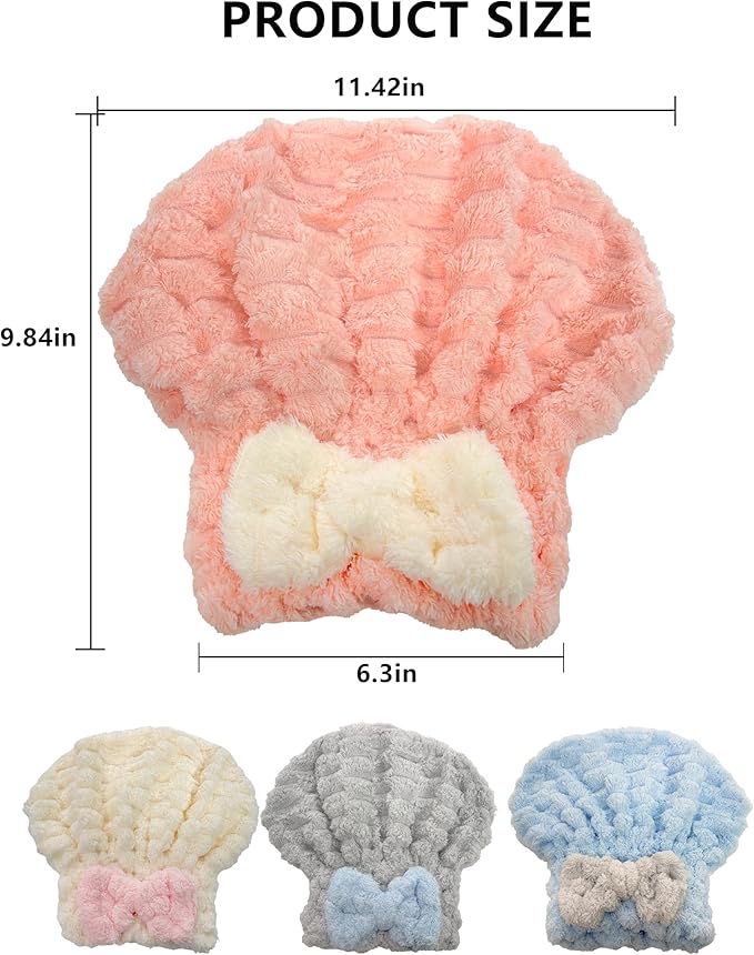 AZSRKRBM 4-Pack Microfiber Hair Towel Cap for Short/Medium Hair, No Twist, No Tug, Soft Absorbent Drying Hat with Bow for Women - Great for Skincare, Makeup, Shower
