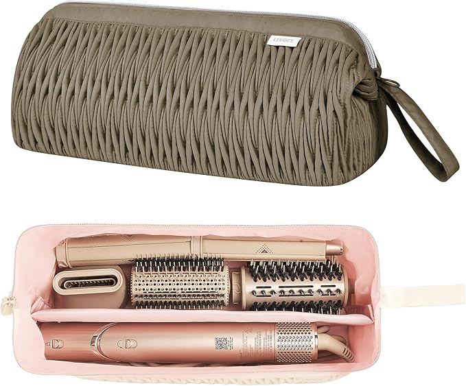 Leudes Dyson Airwrap Travel Case for Shark Hair Dryer Airstraight Flex Style Hair Attachment Tool Organizer Accessories Air Wrap Flat Curling Iron Carrying Case (Camel)