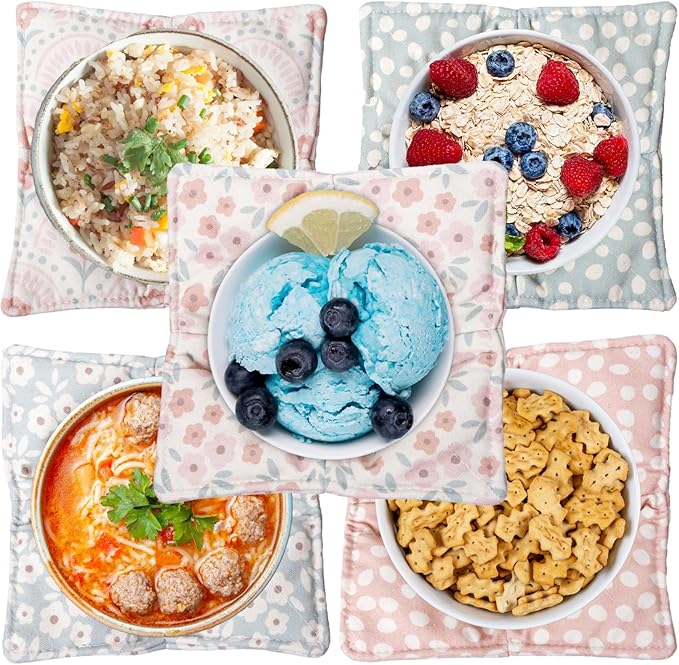 ROGITU Cotton Microwavable Bowl Cozy, Microwave-Safe Hot Bowl Holders, Soup bowl Cozy Hot Pads (Floral)