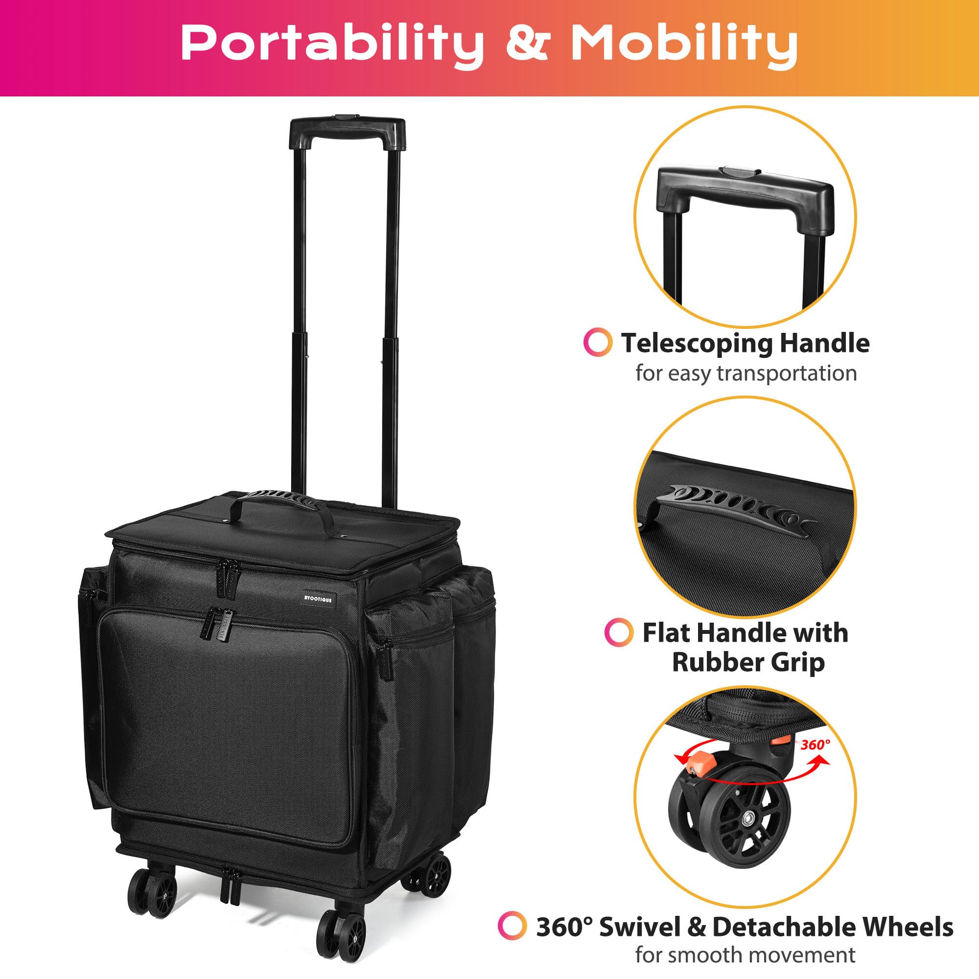 BYOOTIQUE Rolling Makeup Train Case Soft Sided Hairstylist Travel Case