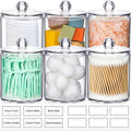 AOZITA 6 Pack Acrylic Qtip Holder Dispenser for Cotton,Swab, Ball, Round Pads, Floss Picks - Clear Plastic Apothecary Jar Set, Bathroom Canister Storage Organization, Vanity Makeup Organizer