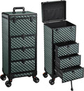 Yueieoun Nail Trolley Cart with 3 Drawers, Salon Station Cosmetology Case on Wheels Rolling Makeup Train Case Nail Case Organizer Beauty Salon Travel Case for Nailart,SPA,Hairstylist,Artist,Dark Green