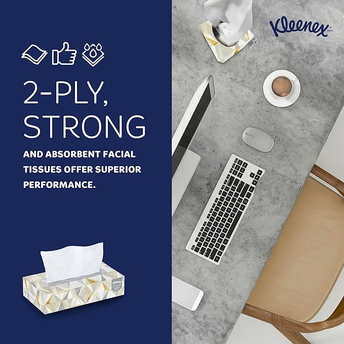 Kleenex® Professional Facial Tissue, Bulk (21606), 2-Ply, White, Flat Facial Tissue Boxes for Business (125 Tissues/Box, 48 Boxes/Case, 6,000 Tissues/Case)