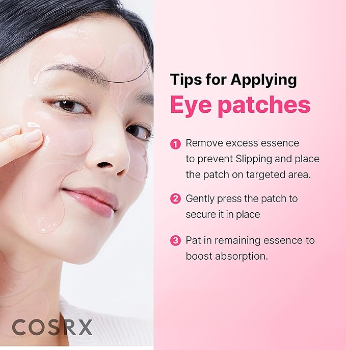 COSRX Pink Peptides Collagen Hydrogel Eye Patch for Puffy Eyes, Cooling & Firming Under Eye Patches with 4-Peptide & Caffeine (60), Depuffing Gel Eye Mask, Korean Skin Care
