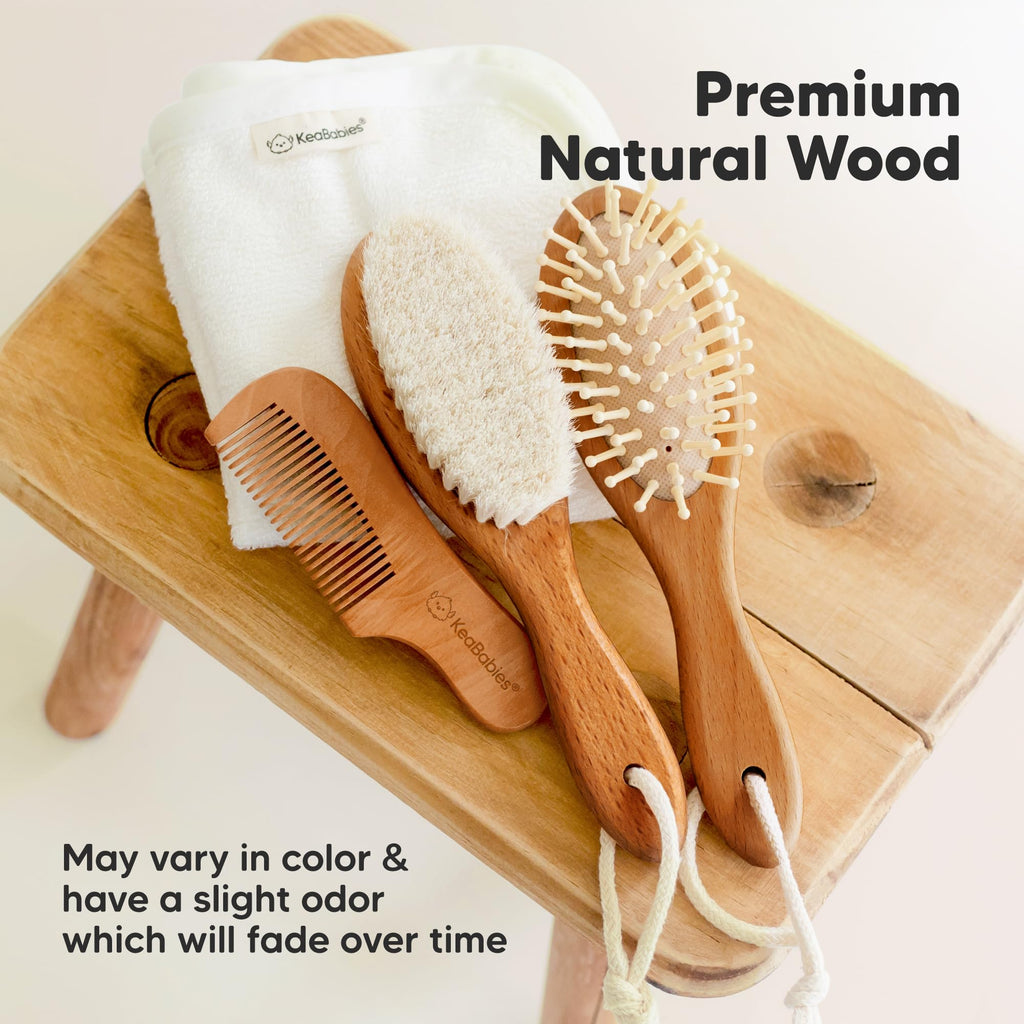 Wooden Baby Hair Brush for Toddler, Infant Cradle Cap (Golden Oak, Regular)