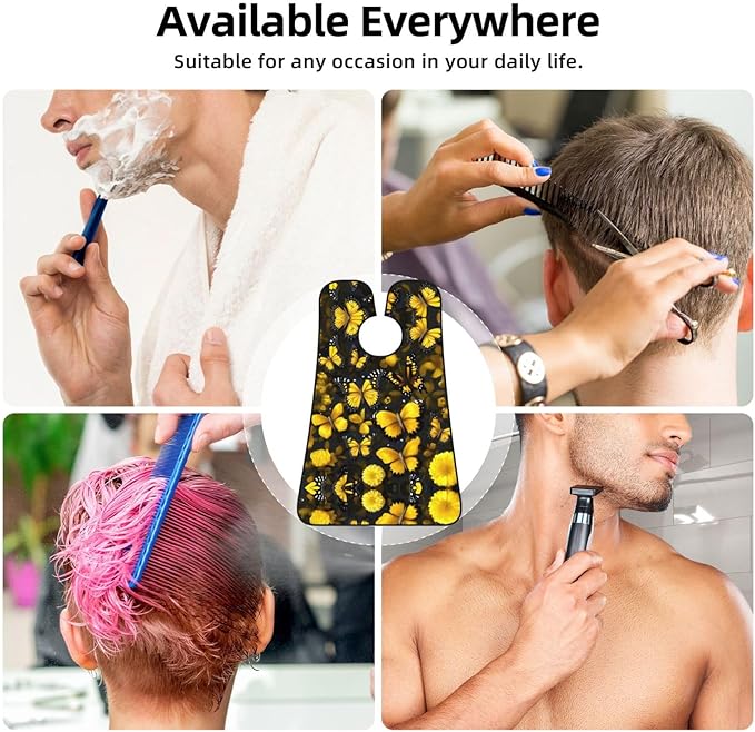 Yellow Flowers Butterflies Print Beard Bib Shaving Apron, Beard Hair Trimming Cape Gift For Dad
