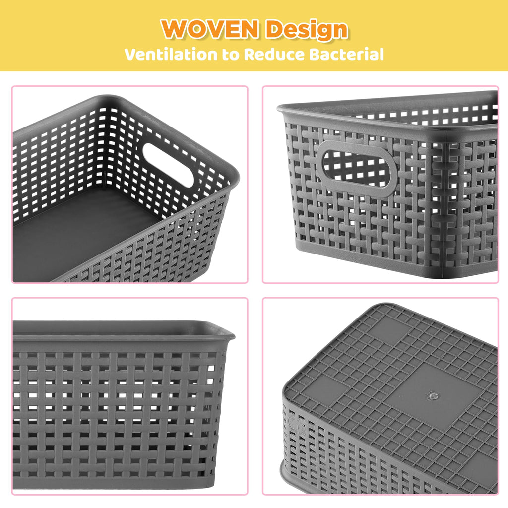 AREYZIN Plastic Storage Baskets Bins With Lid Organizing Container Lidded Knit Storage Organizer Bins for Shelves Drawers Desktop Closet Playroom Classroom Office, 6 Pack