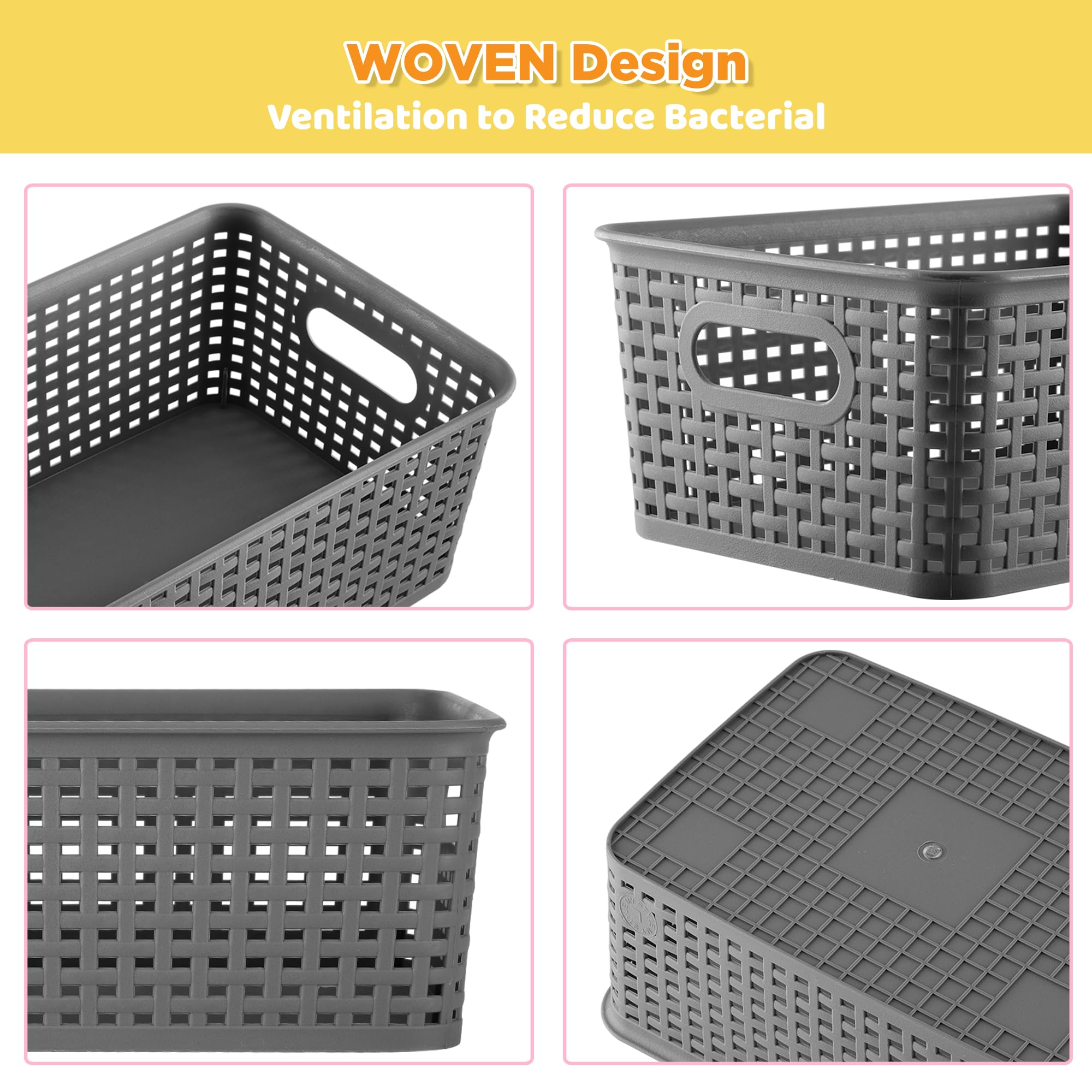 AREYZIN Plastic Storage Baskets Bins With Lid Organizing Container Lidded Knit Storage Organizer Bins for Shelves Drawers Desktop Closet Playroom Classroom Office, 6 Pack