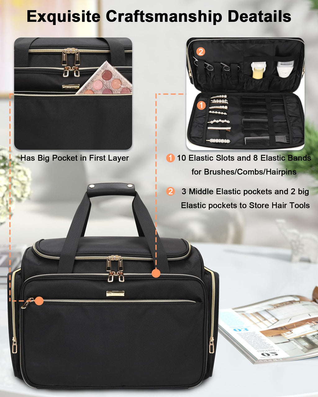 MONSTINA Hairstylist Travel Bag, Extral Large Hairdressing Bag Hair Tools Travel Case with Adjustable Dividers Professional Beauty Hairdresser Accessories Bags for Barber Heat Insulation