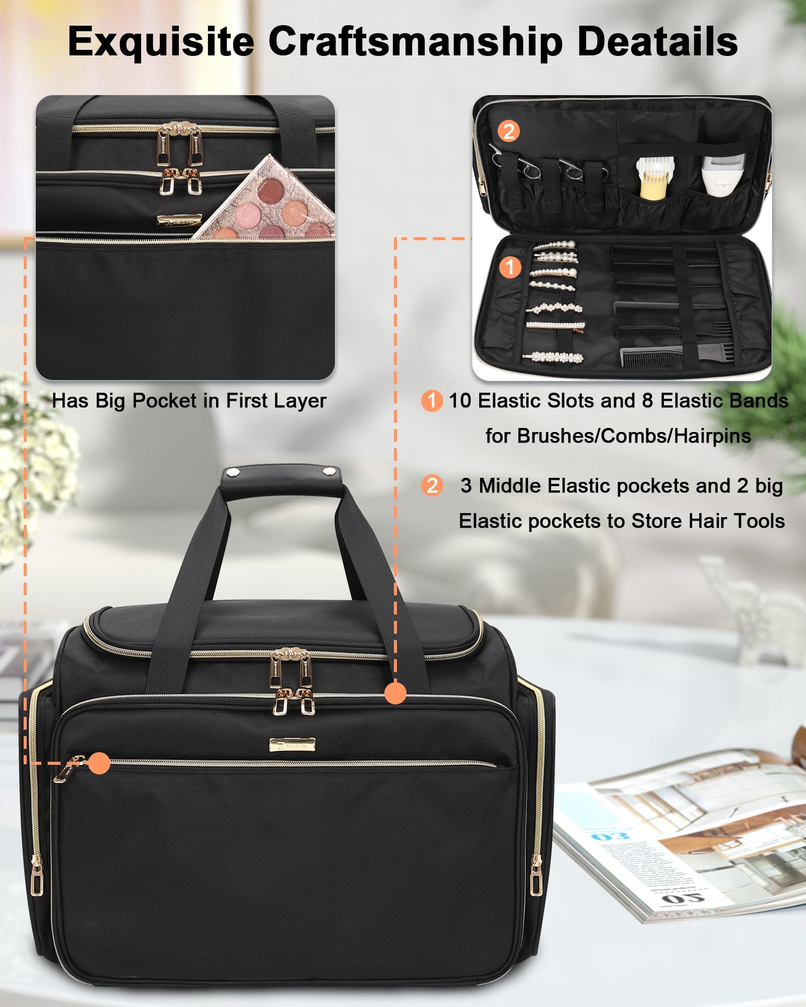 MONSTINA Hairstylist Travel Bag, Extral Large Hairdressing Bag Hair Tools Travel Case with Adjustable Dividers Professional Beauty Hairdresser Accessories Bags for Barber Heat Insulation