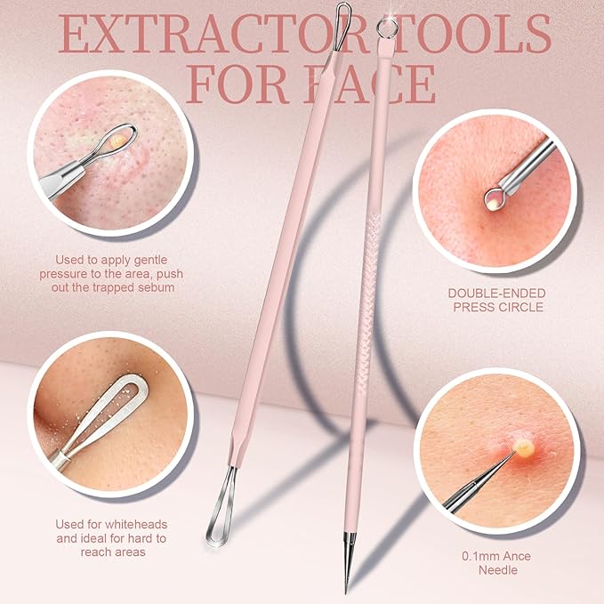 Teenitor Blackhead Remover Kit, Pimple Popper Tool Kit, 2 Blackhead Extractor, 1 Ingrown Hair Tweezers, 2 Pimple Extractor Pore Extractor Acne Tools for Face