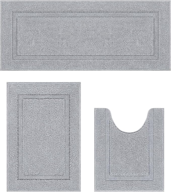 SHACOS Light Gray Bathroom Rugs Sets 3 Piece Bath Mat U Shaped Toilet Rug
