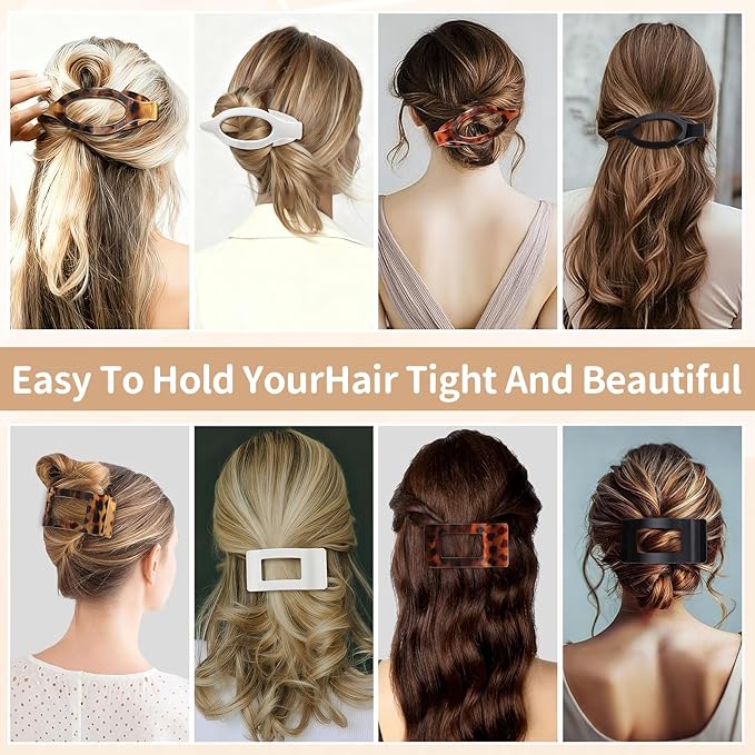 8Pcs French Flat Hair Clips for Women 2 Styles Claw Clips for Girls Matte Flat Hair Claw Clips for Thin and Thick Hair Large Non-slip Strong Hold Hair Accessories for Women (Tortoise)