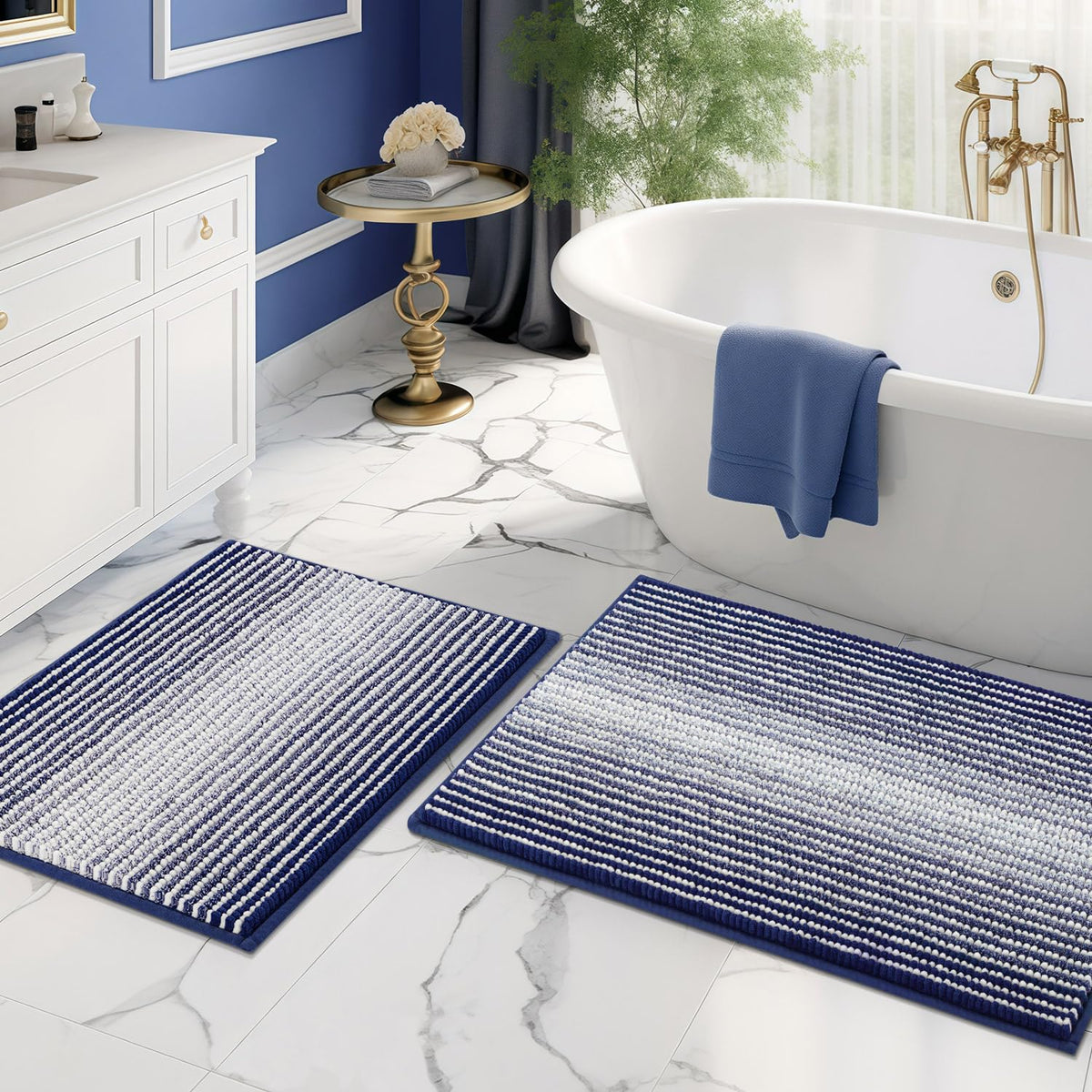 BSICPRO Fall Bathroom Rugs Sets 2 Piece, Non Slip Bath Mats, Sunset Orange