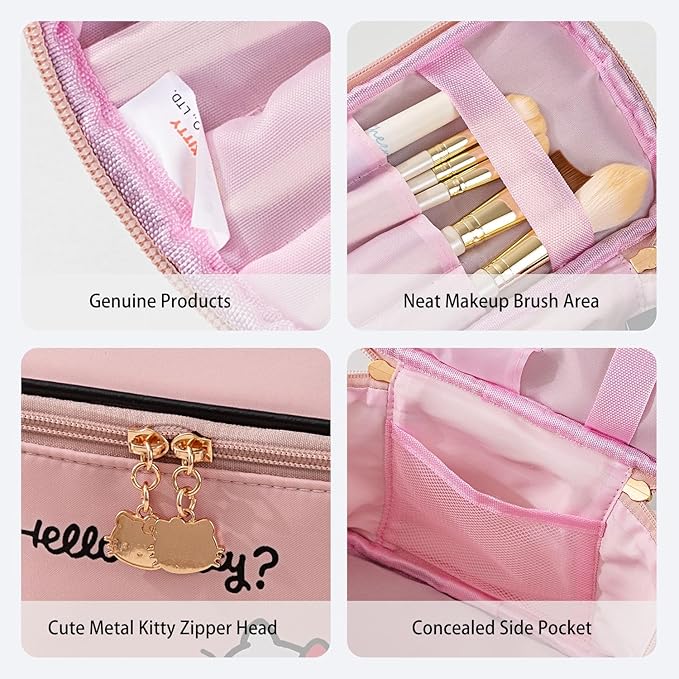 Vimanllie Makeup Bag Large Capacity Waterproof Cosmetic Bag with Dedicated Brush Holder,Cute Printed Makeup Organizer for Women Traveling,Portable Toiletry Bag for Girls