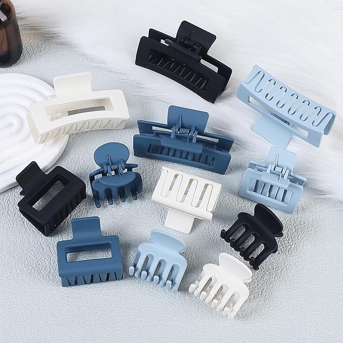 SMKSL 3 Styles Hair Clips for Women Small Medium Big Claw Clips for Thin Thick Hair 12 Pcs Hair Claw Clips Hair Clips Combination Hair Accessories for Women (Blue)