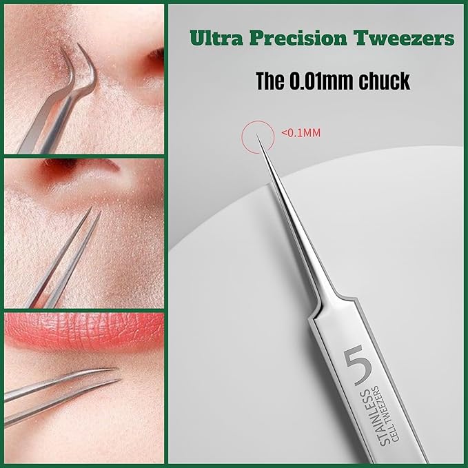 Usiveinborn Blackhead Remover Upgraded, Usiveinborn Blackhead Tweezers, Professional Upgraded Facial Blackhead Remover Tweezers, Blackhead Remover Tools Sets (A1-Silver-3pcs)