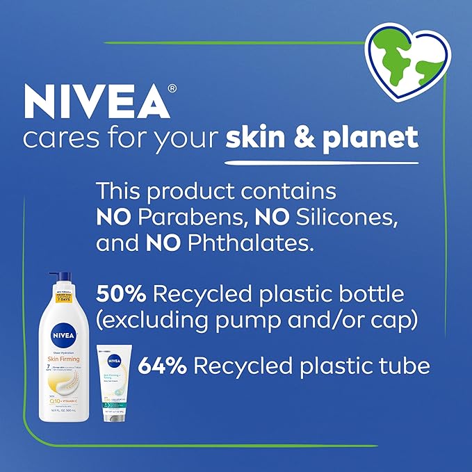 NIVEA Sheer Hydration Skin Firming Body Lotion (16.9 FL OZ) Skin Firming and Toning Body Gel Cream with Hyaluronic Acid (6.7 OZ), Skincare Enriched with Q10 and Vitamin C Multipack of 2