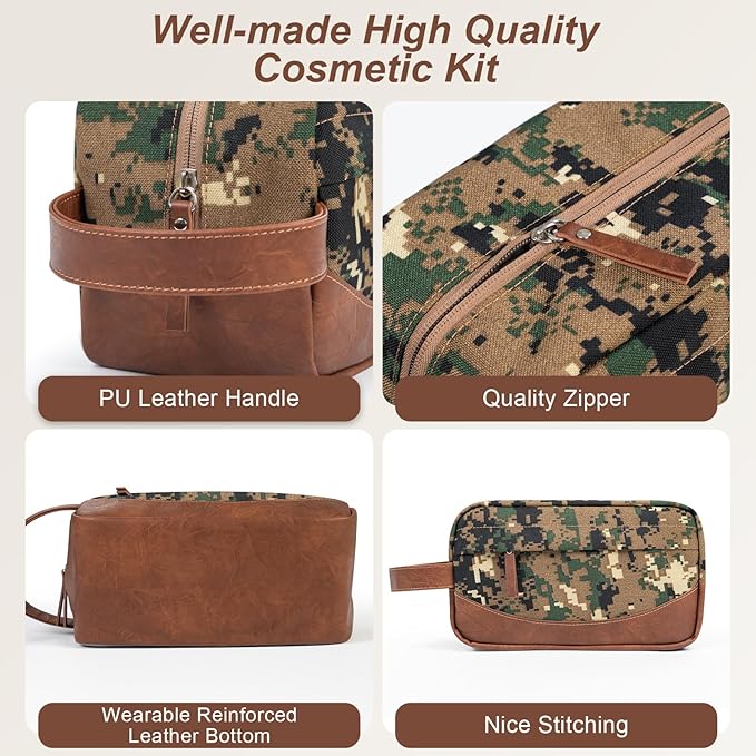 Ezday Travel Toiletry Bag for Men, Hanging Toiletry Organizer, Water Resistant Shaving Kit with Large Capacity for Travel Accessories (Camo-Green, Medium)