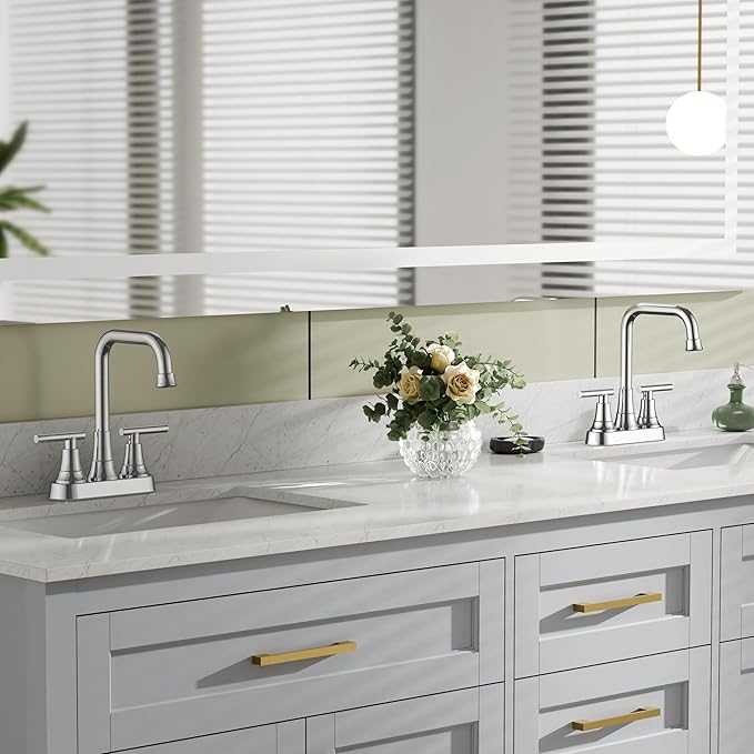 FORIOUS Bathroom Faucets for Sink 3 Hole Chrome, 4 Inch Centerset Bathroom Sink Faucet 2 Handle with Pop-up Drain and Supply Hoses for Vanity RV Laundry Farmhouse