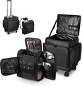 BYOOTIQUE 2in1 Soft Sided Rolling Makeup Train Case Travel Backpack For Hair Stylist Tools Curling Iron Straightener Salon Barber Shop, Black