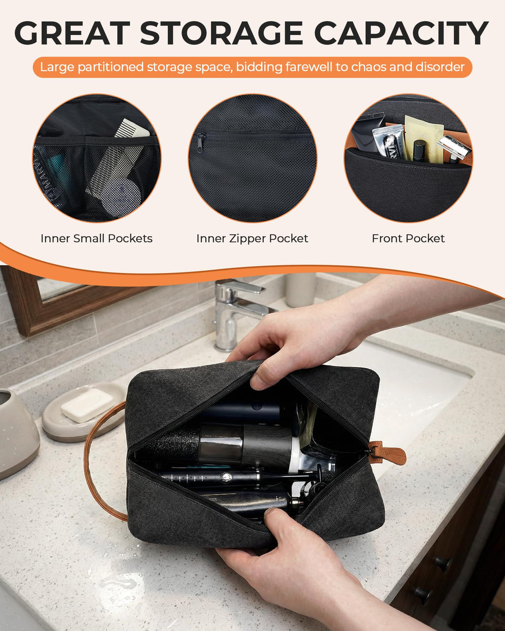 Elviros Hanging Travel Toiletry Bag Gift for Men，Mens Toiletries Bag Gifts Set Shaving Dopp Kit Water-resistant Bathroom Toiletries Organizer PU Leather Cosmetic Bags 2 Pack