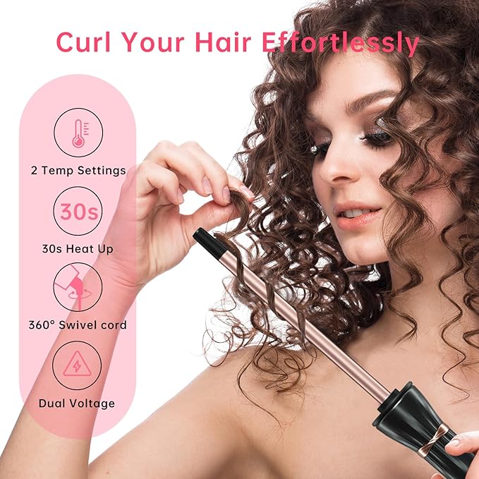 Hahahope 3/8 Inch Curling Wand,9mm Tiny Curling Wand,Ceramic Small Barrel Curling Iron with Adjustable Temperature,Fast Heating,for Short & Long Hair
