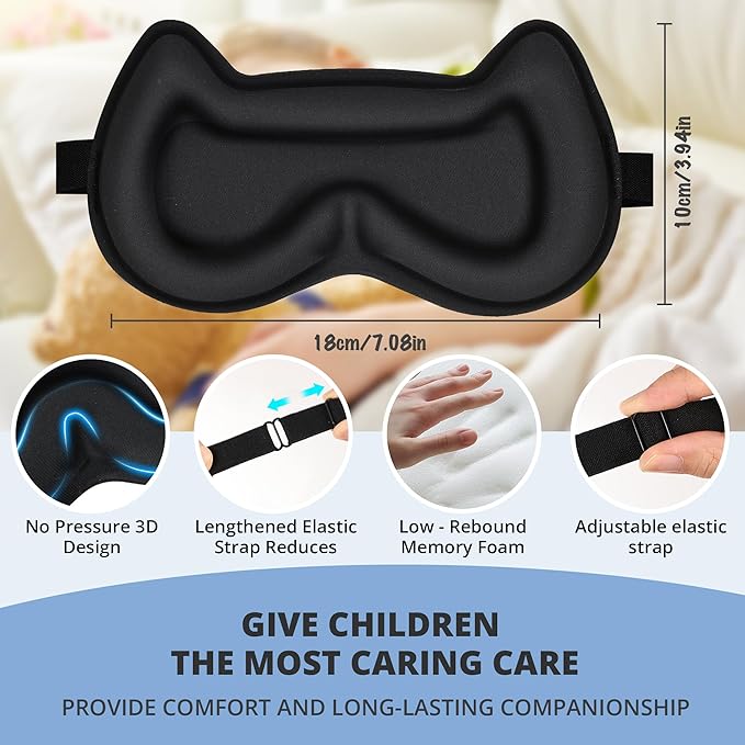Kids Sleep Mask for Sleeping – Soft 3D Contoured Eye Mask for Kids, Comfortable No-Pressure Eye Cover with Memory Foam for Travel, Naps & Airplane, Boys & Girls (Blue)