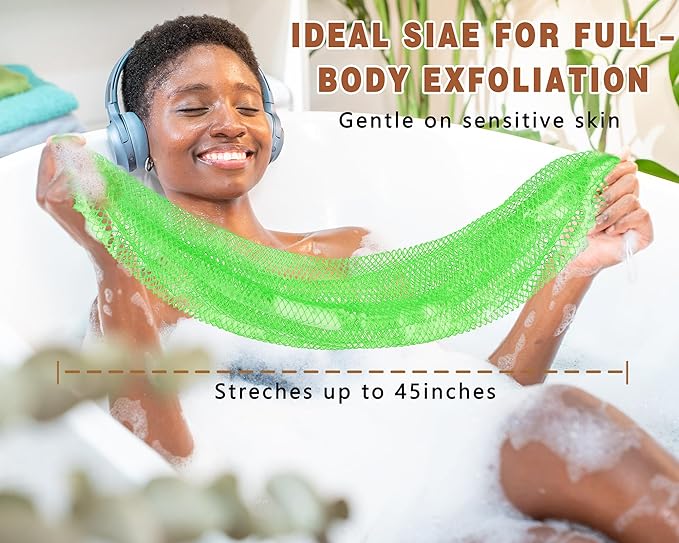 2 Pack African Net Sponge Exfoliating Body Scrubber Bath Sponge for Daily Use (Light Purple + Light Green)