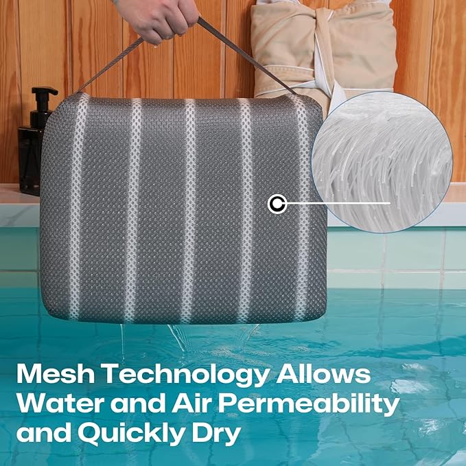 Hot Tub Cushion Pillow for Indoor or Outdoor Use, 16 x 12 x 4.3 Inche Weighted Spa Pillow with Washable 4D Mesh Cover & Non-Slip Micro Dot Bottom, Hot Tub Accessories for Adults,Quick Dry, Grey