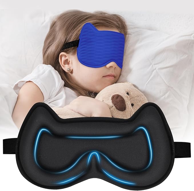 Kids Sleep Mask for Sleeping – Soft 3D Contoured Eye Mask for Kids, Comfortable No-Pressure Eye Cover with Memory Foam for Travel, Naps & Airplane, Boys & Girls (Royal Blue)