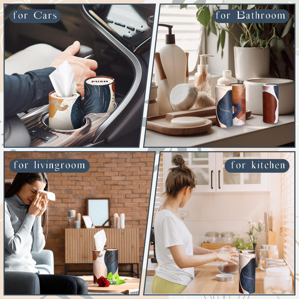 Outus 12 Pcs Boho Car Tissues Cylinder Holder with 3 Ply Facial Tissue Bulk Black White Round Tissue Holder Travel Tissues Boxes Container for Car Cup Wedding Birthday Party
