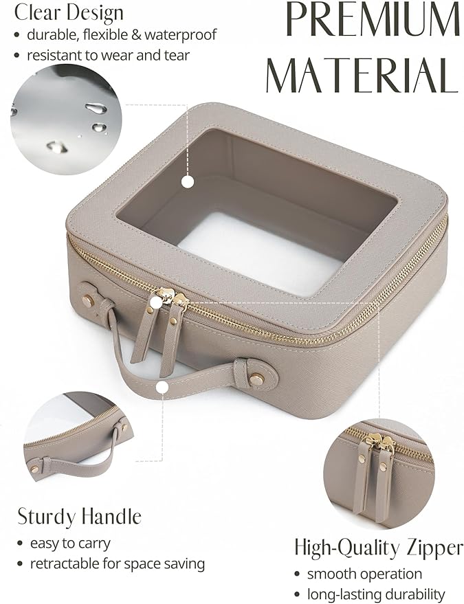 Popvibe Clear Makeup Bag Set 2 Pack Travel Cosmetic Case Toiletry Bag with Zipper Make Up Case Traveling, Stone, Medium and Large
