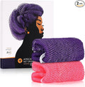 KINGMAS African Net Sponge, Authentic Nylon with Knots, 2 Pieces Exfoliating Body Scrubber Bath Sponge, Back Scrubber Washcloth for Shower, Body Care Bathing (Purple & Pink)